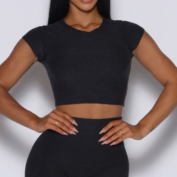 Bombshell Sportswear Tops - Bombshell Sportswear Black Fitted Cap Sleeve Crop Tee